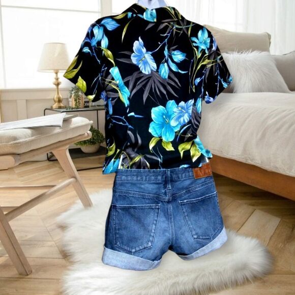 MADEWELL DARK WASH DENIM CUFFED SHORT SHORTY SHORTS - Picture 10 of 12